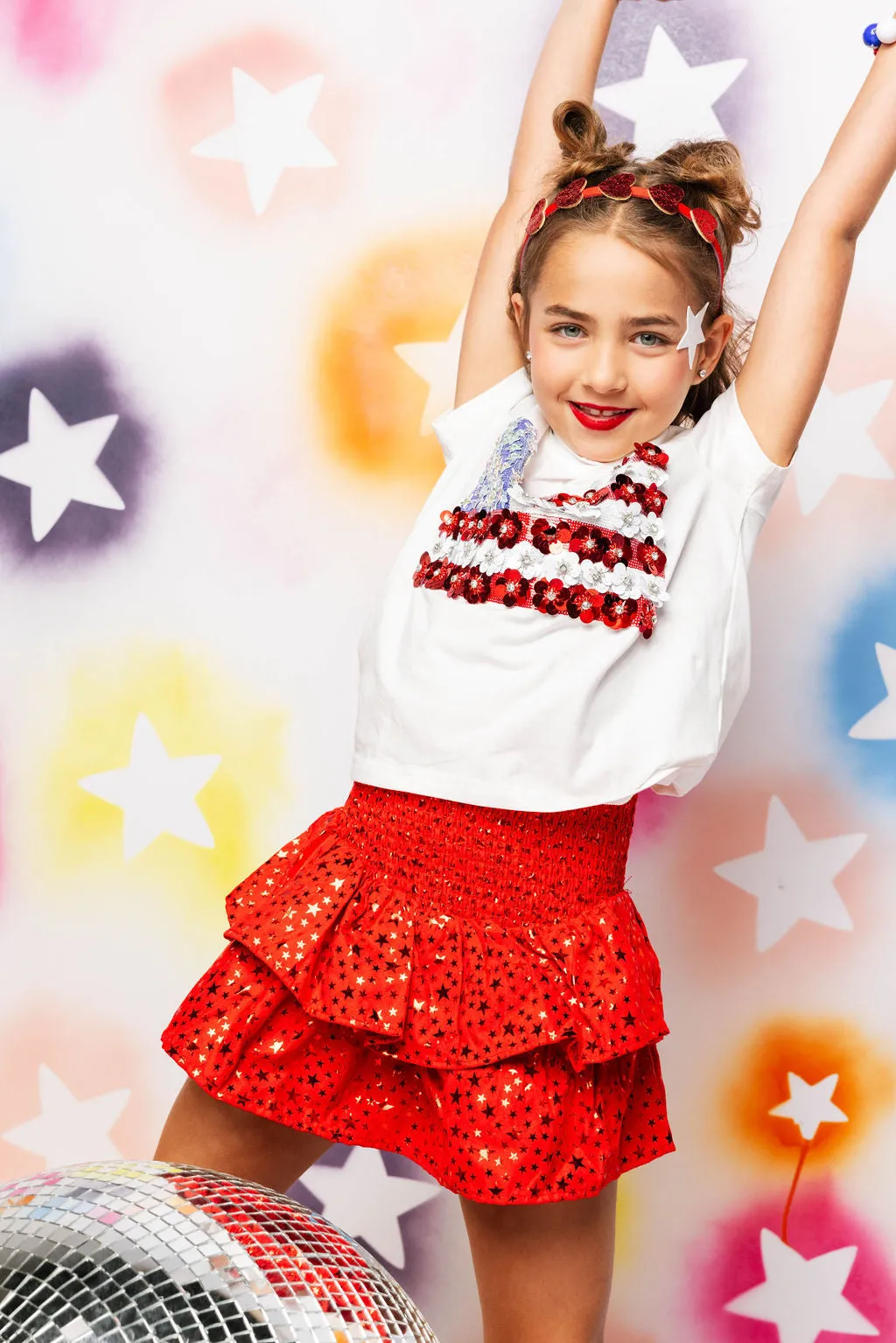 Kids Red Star Smocked Skort