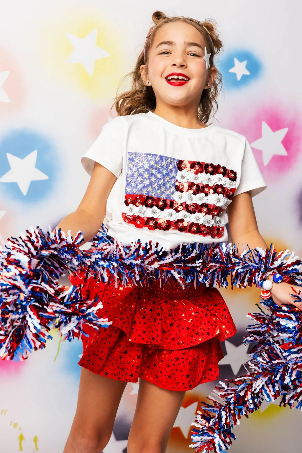 Kids Red Star Smocked Skort