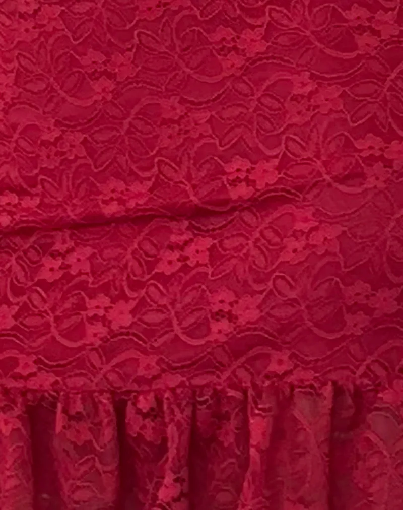 Krecia Mini Skirt in Deep Red Lace