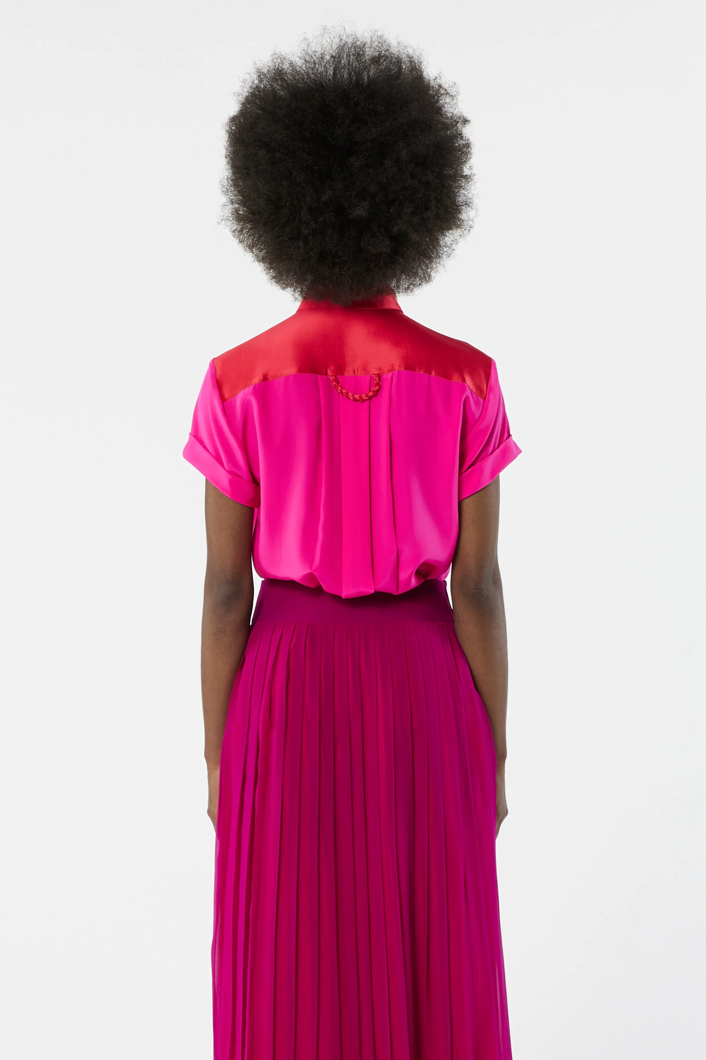 LOCKY fuchsia - silk shirt short sleeves