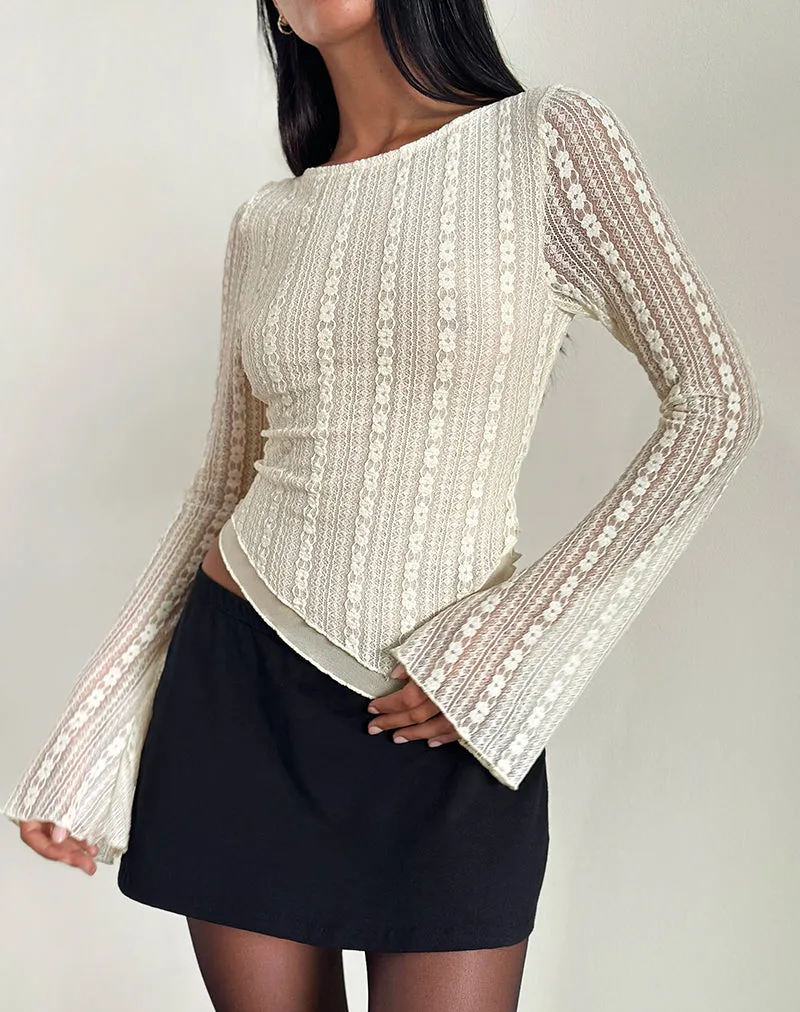 Malakai Long Sleeve Top in Lace Ivory