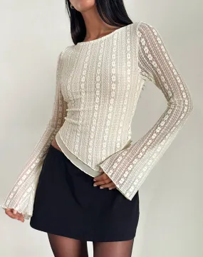 Malakai Long Sleeve Top in Lace Ivory