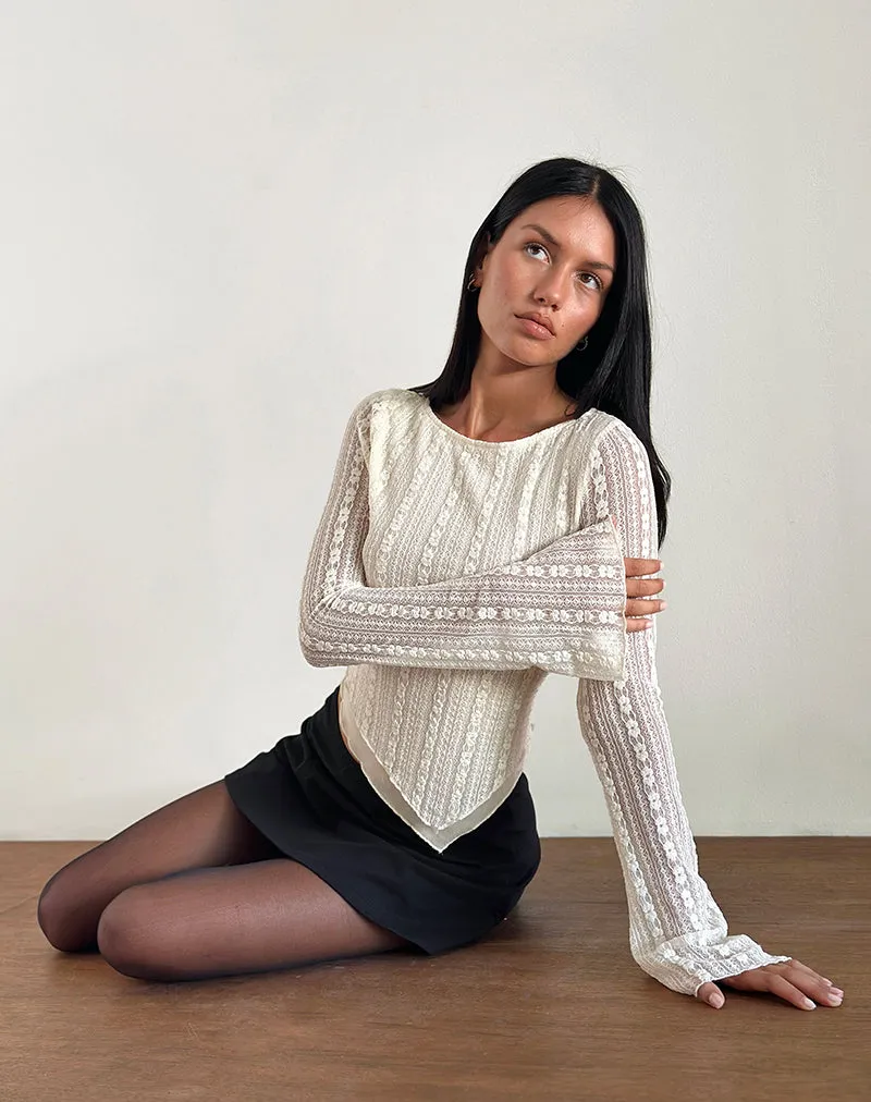 Malakai Long Sleeve Top in Lace Ivory