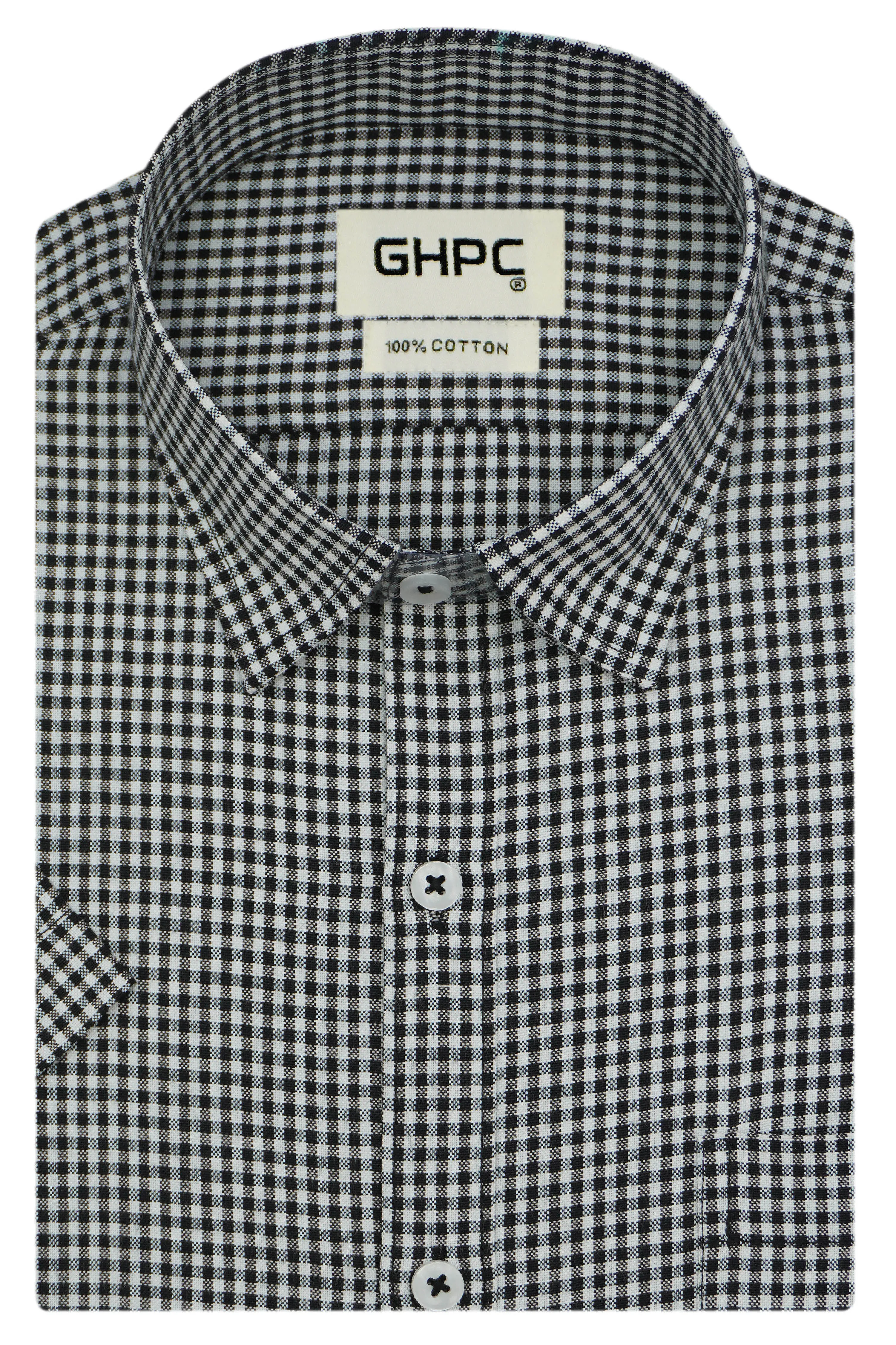 Men's 100% Cotton Checkered Half Sleeves Shirt (Black)