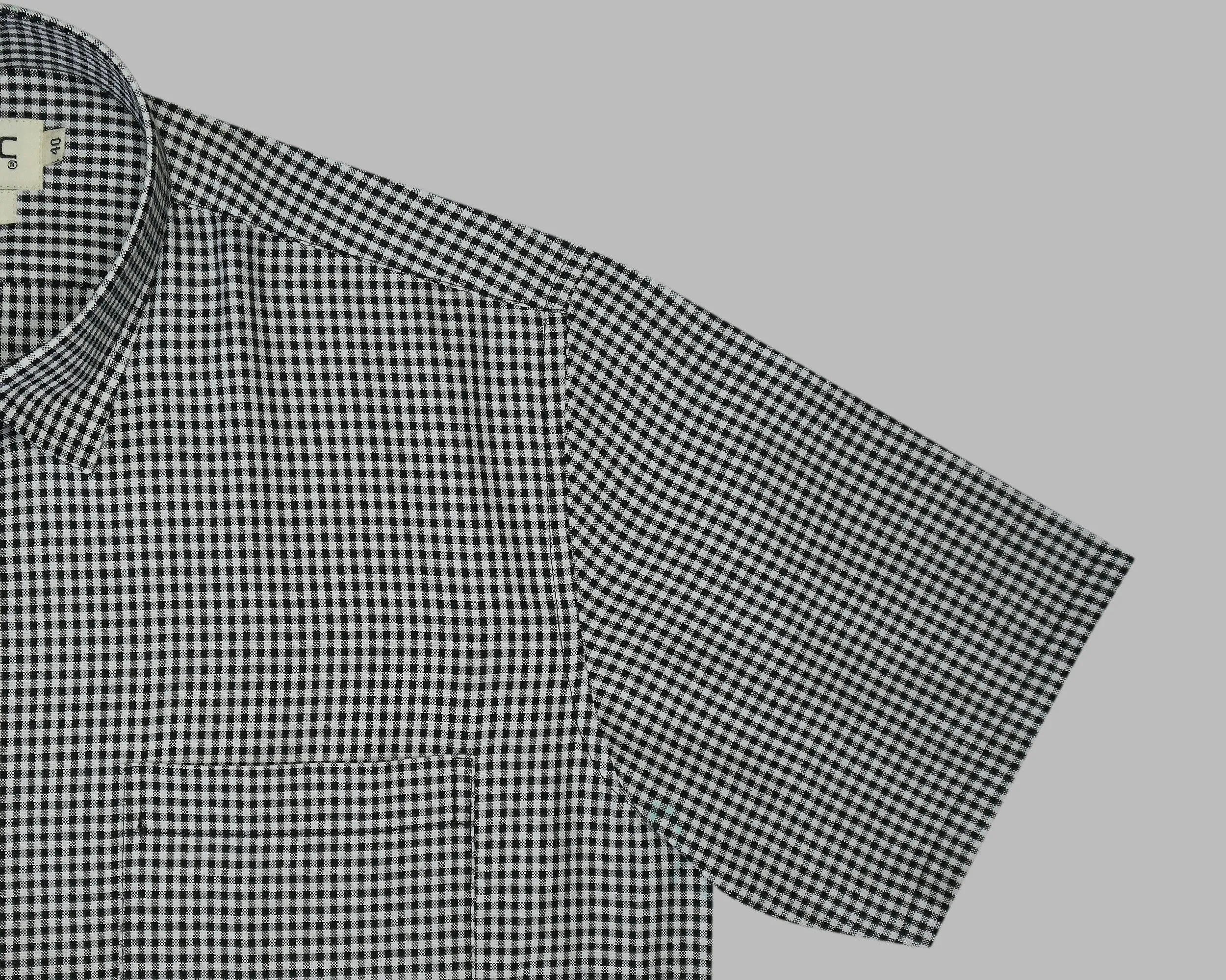 Men's 100% Cotton Checkered Half Sleeves Shirt (Black)