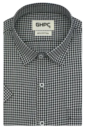 Men's 100% Cotton Checkered Half Sleeves Shirt (Black)