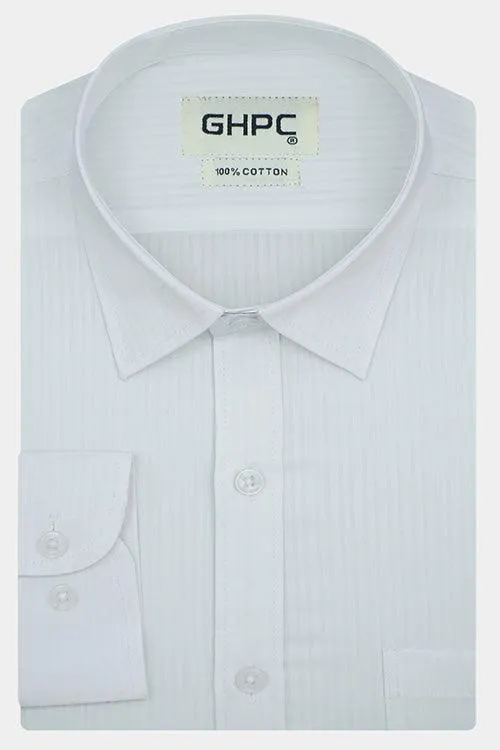 Men's 100% Cotton Full Sleeves Herringbone  Shirt (White)