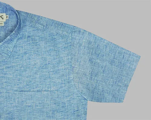 Men's Cotton Linen Plain Solid Half Sleeves Shirt (Blue)