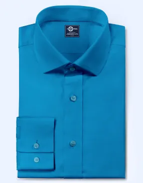 Men's Shirt - Deep Sky Blue Color Spread Collar Shirt