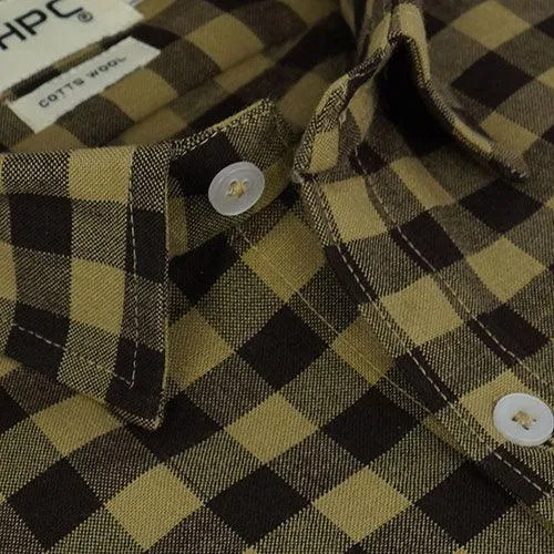 Men's Winter Wear Cottswool Gingham Checkered Full Sleeves Shirt (Brown)