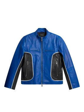 Morris Leather Biker Jacket / Nautical Blue