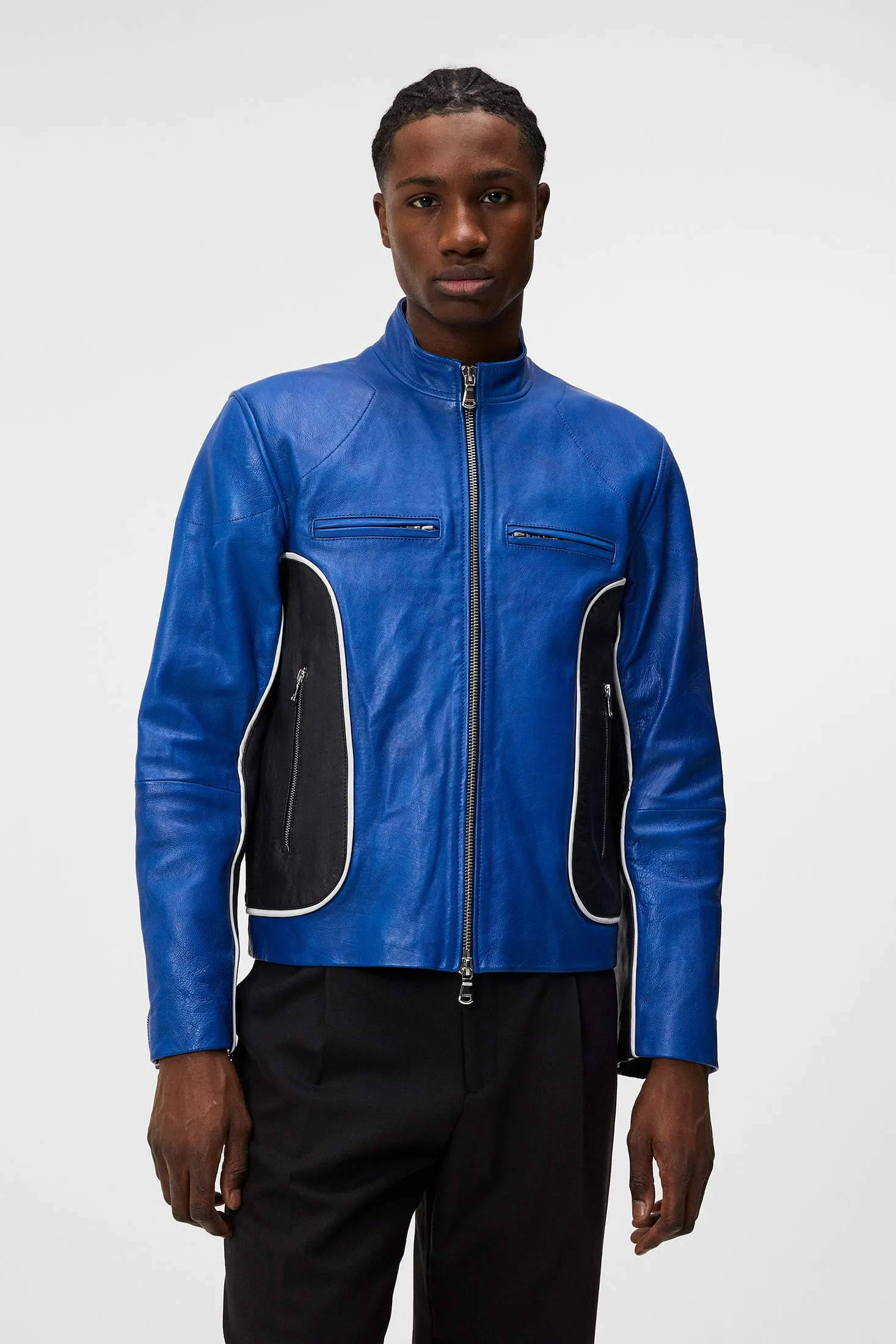 Morris Leather Biker Jacket / Nautical Blue