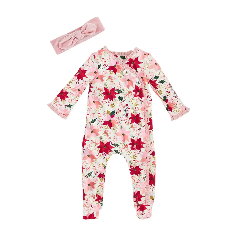 Mudpie Poinsettia Baby Sleeper Set