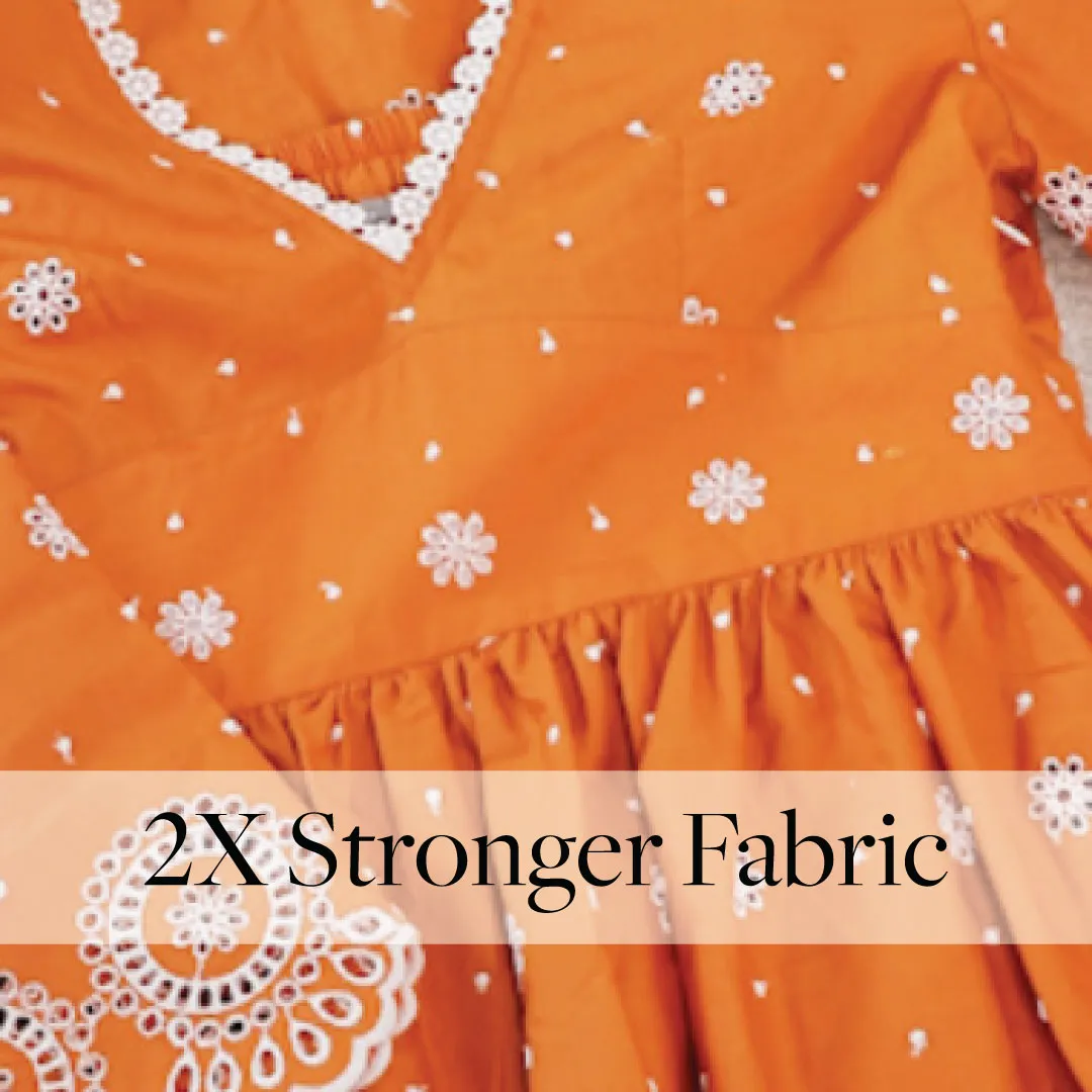 Mulmul Cotton Aurelia Orange Top With Aurelia Orange Bell Bottom