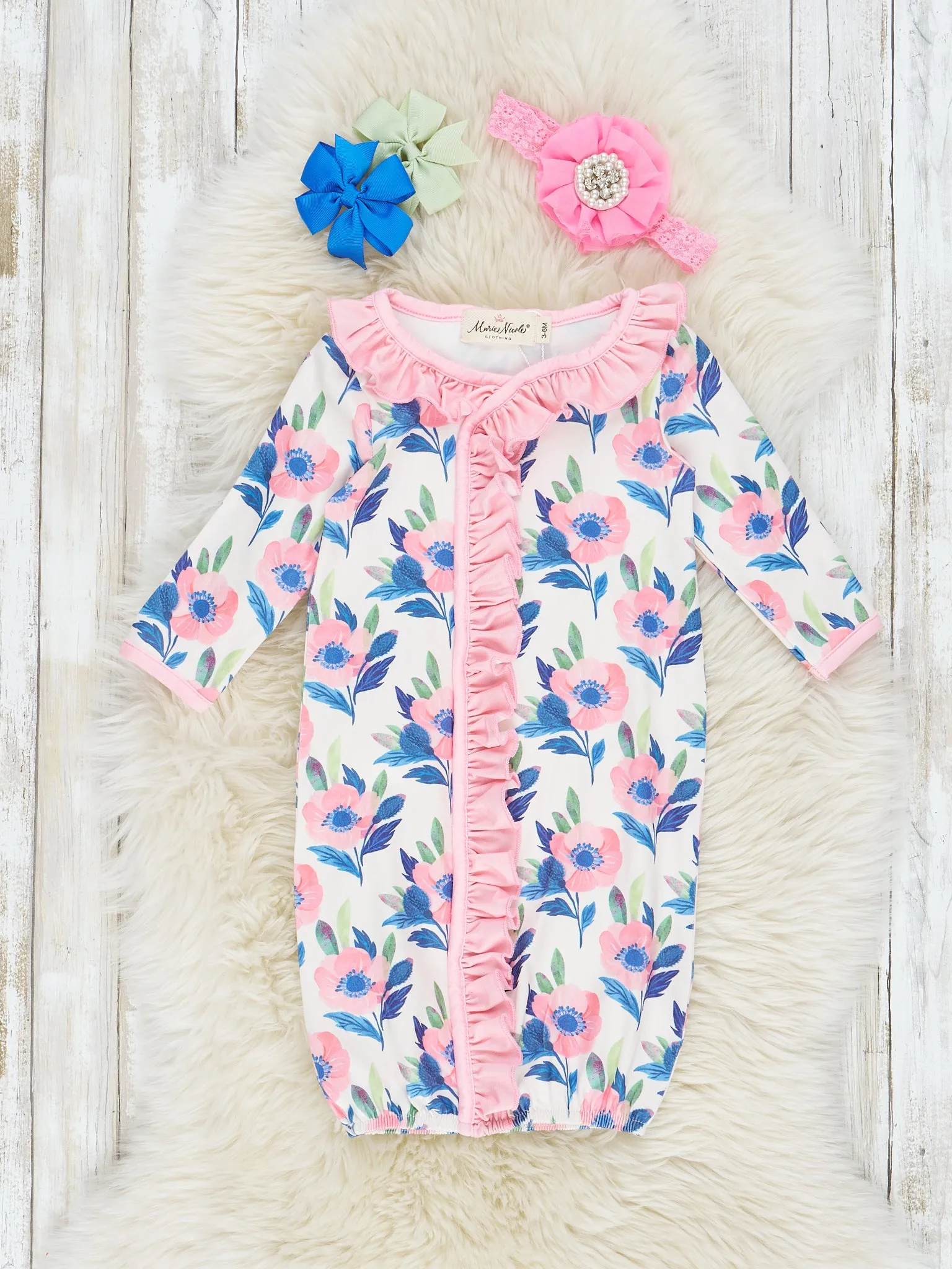 Navy & Pink Watercolor Ruffle Sleep Gown