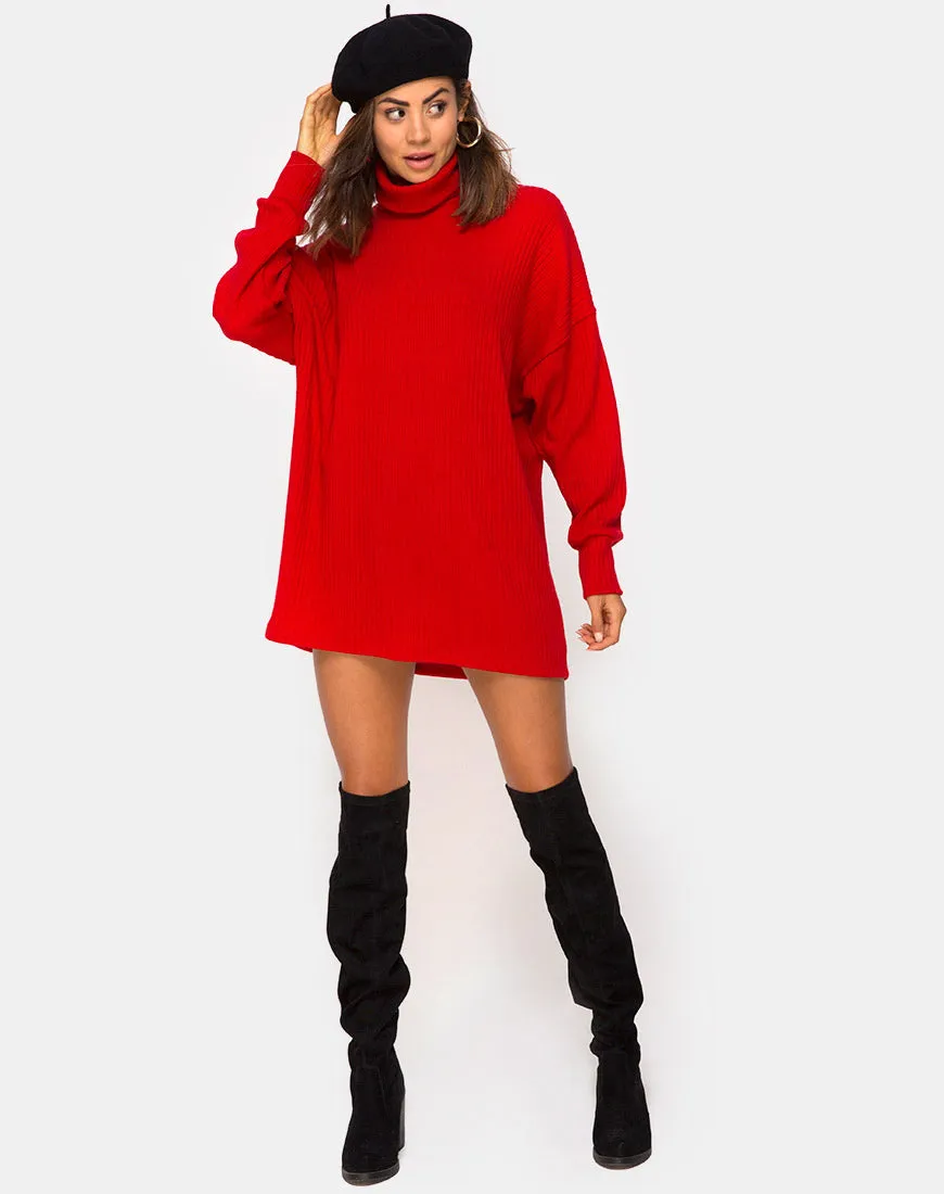 Neve High Neck Dress in Red