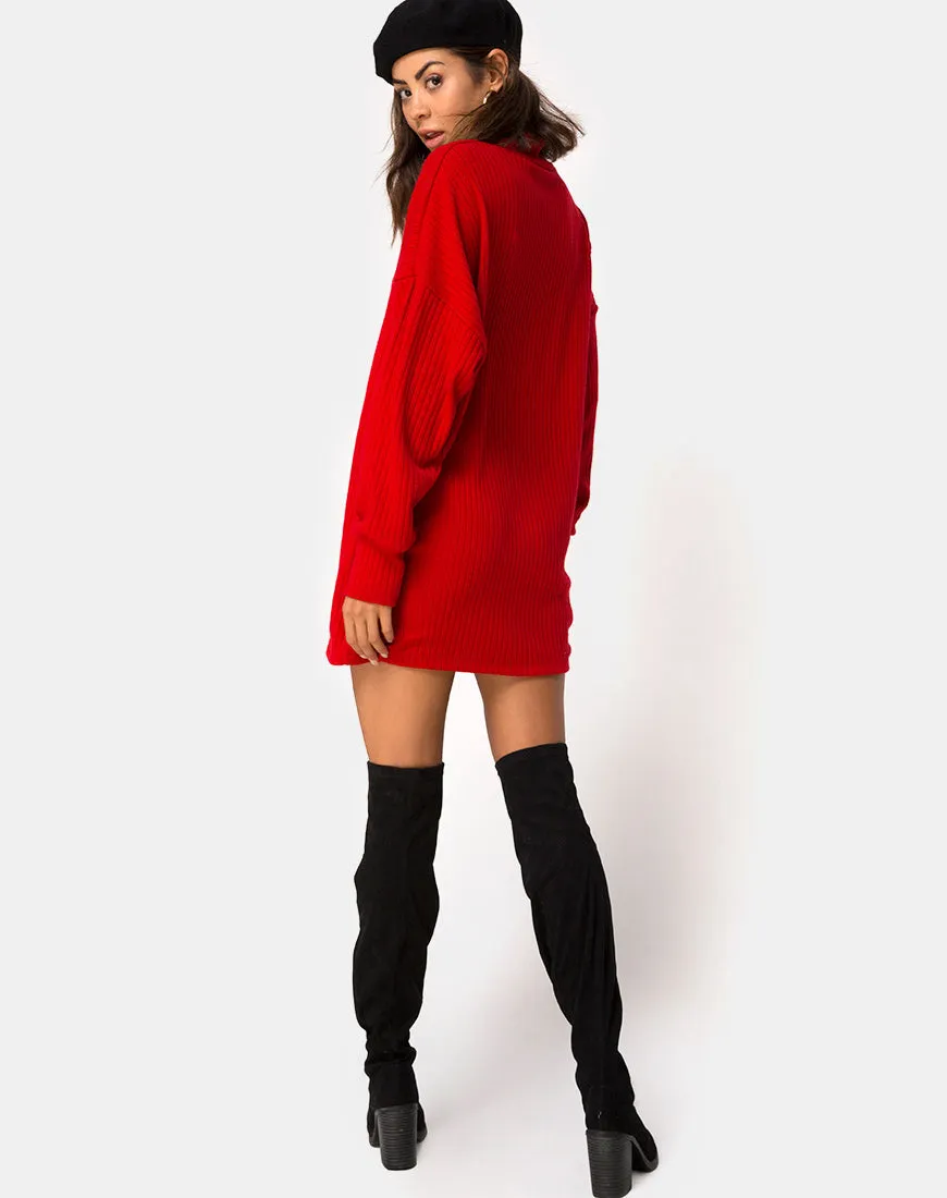 Neve High Neck Dress in Red