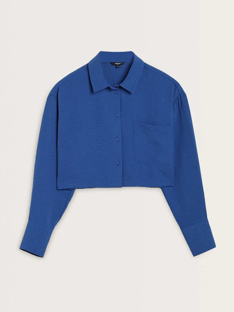 Nuon Blue Crinkle Textured Shirt