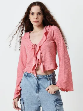 Nuon Pink Ruffled Detailed Textured Top