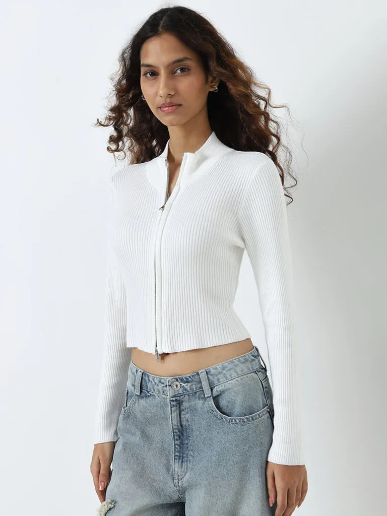 Nuon White Ribbed Textured Top