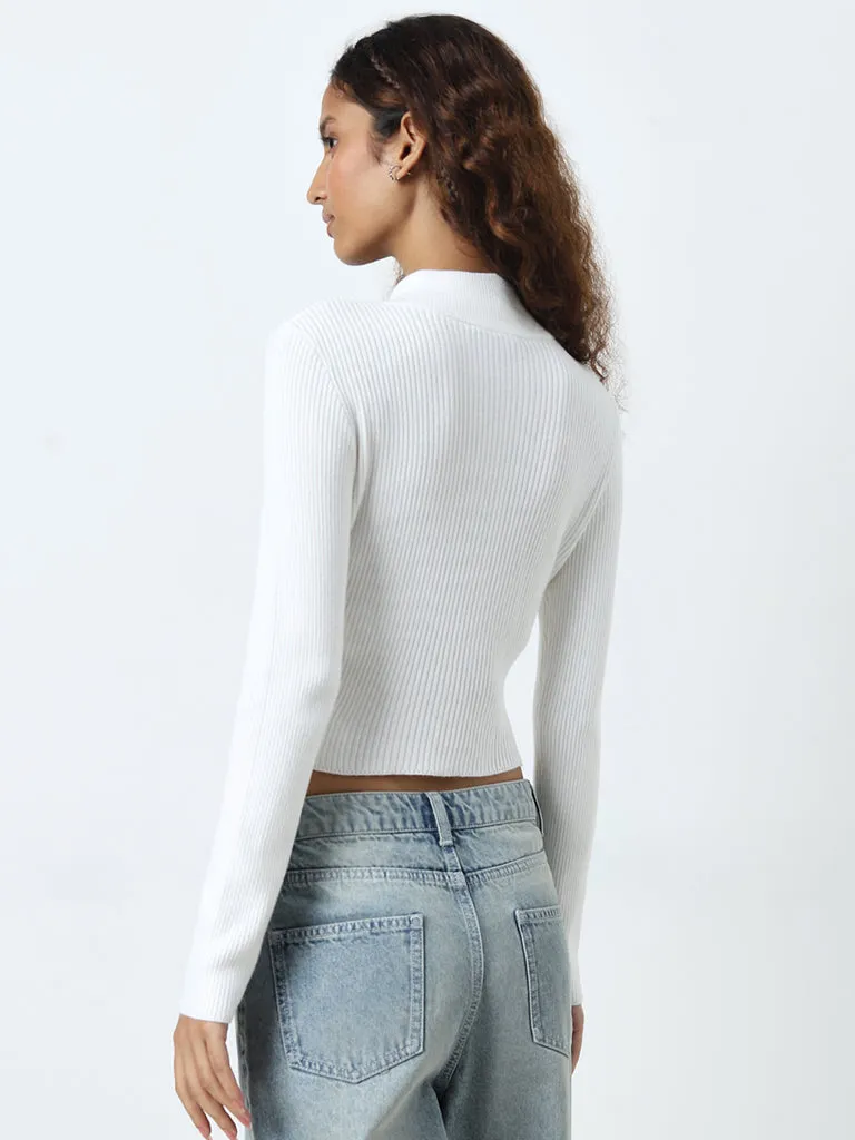 Nuon White Ribbed Textured Top