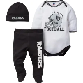 Oakland Raiders Baby Bodysuit, Pant and Cap Set