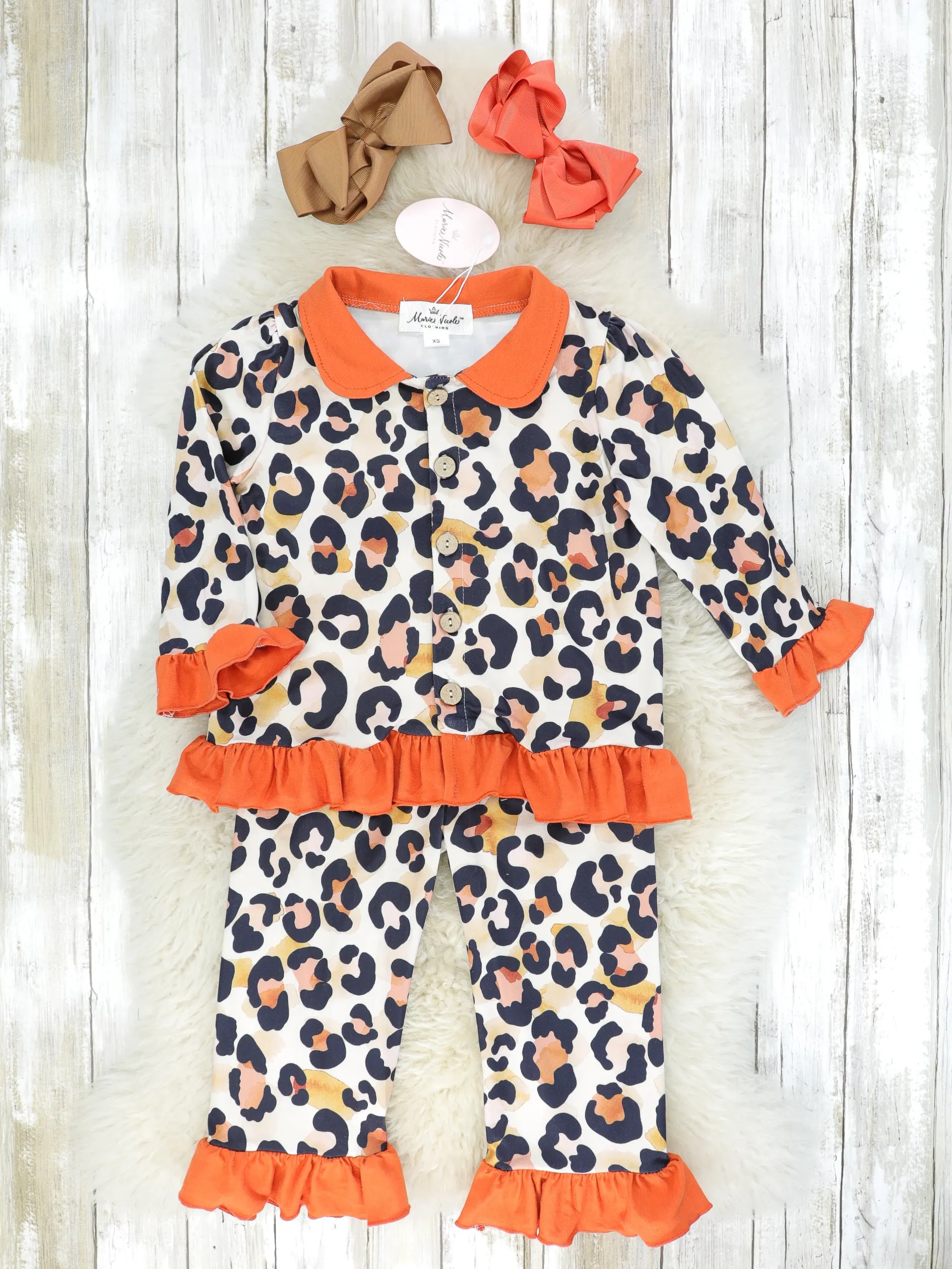 Orange Ruffle Leopard Pajamas