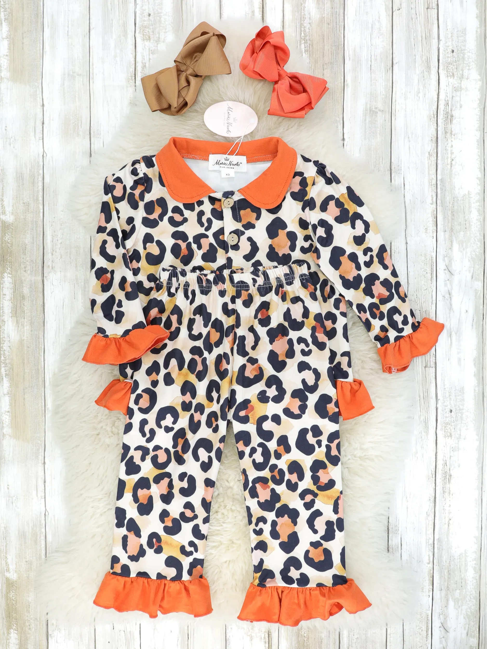 Orange Ruffle Leopard Pajamas