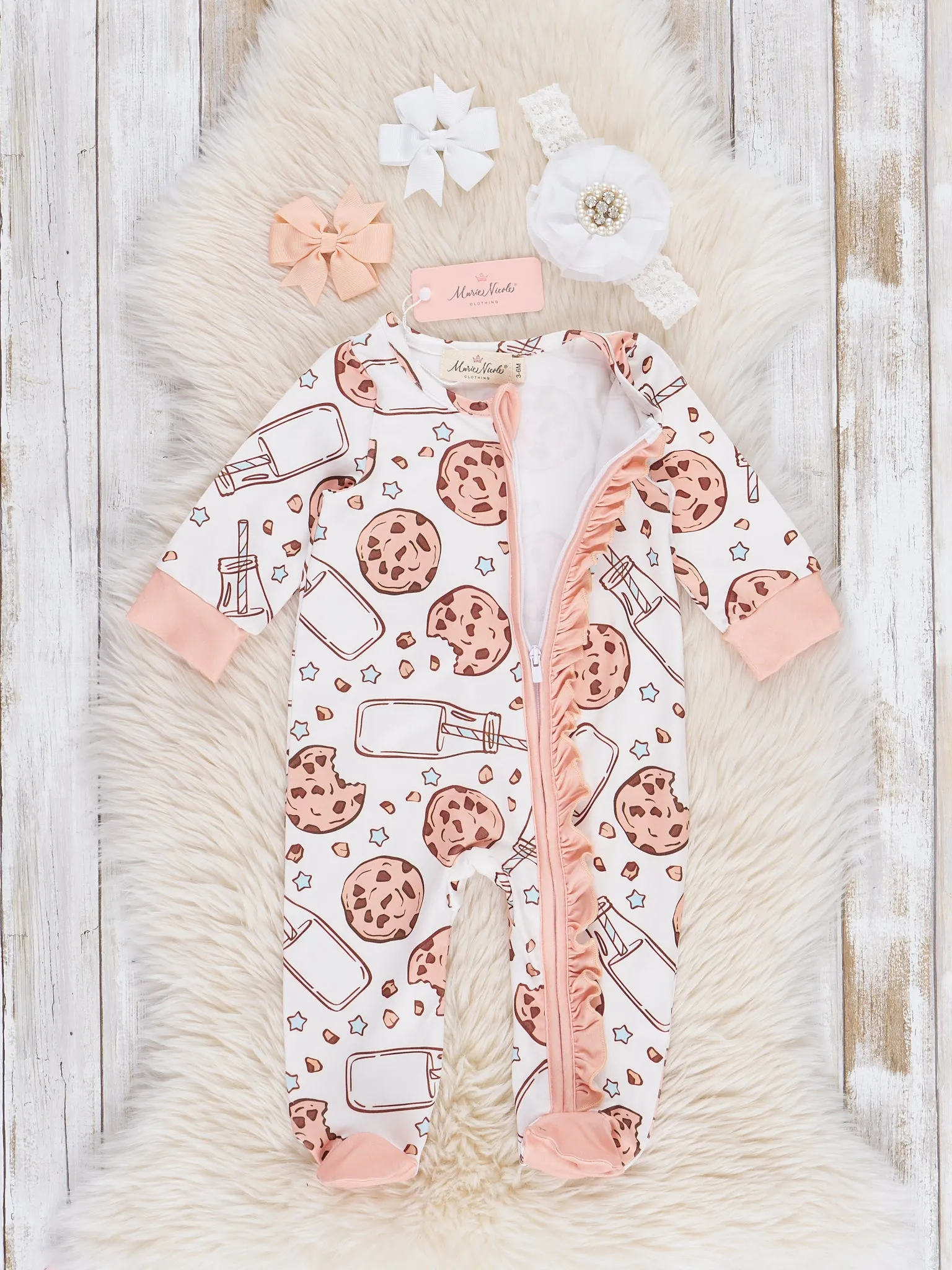 Peach Milk & Cookies Ruffle Footed Sleeper Pajamas