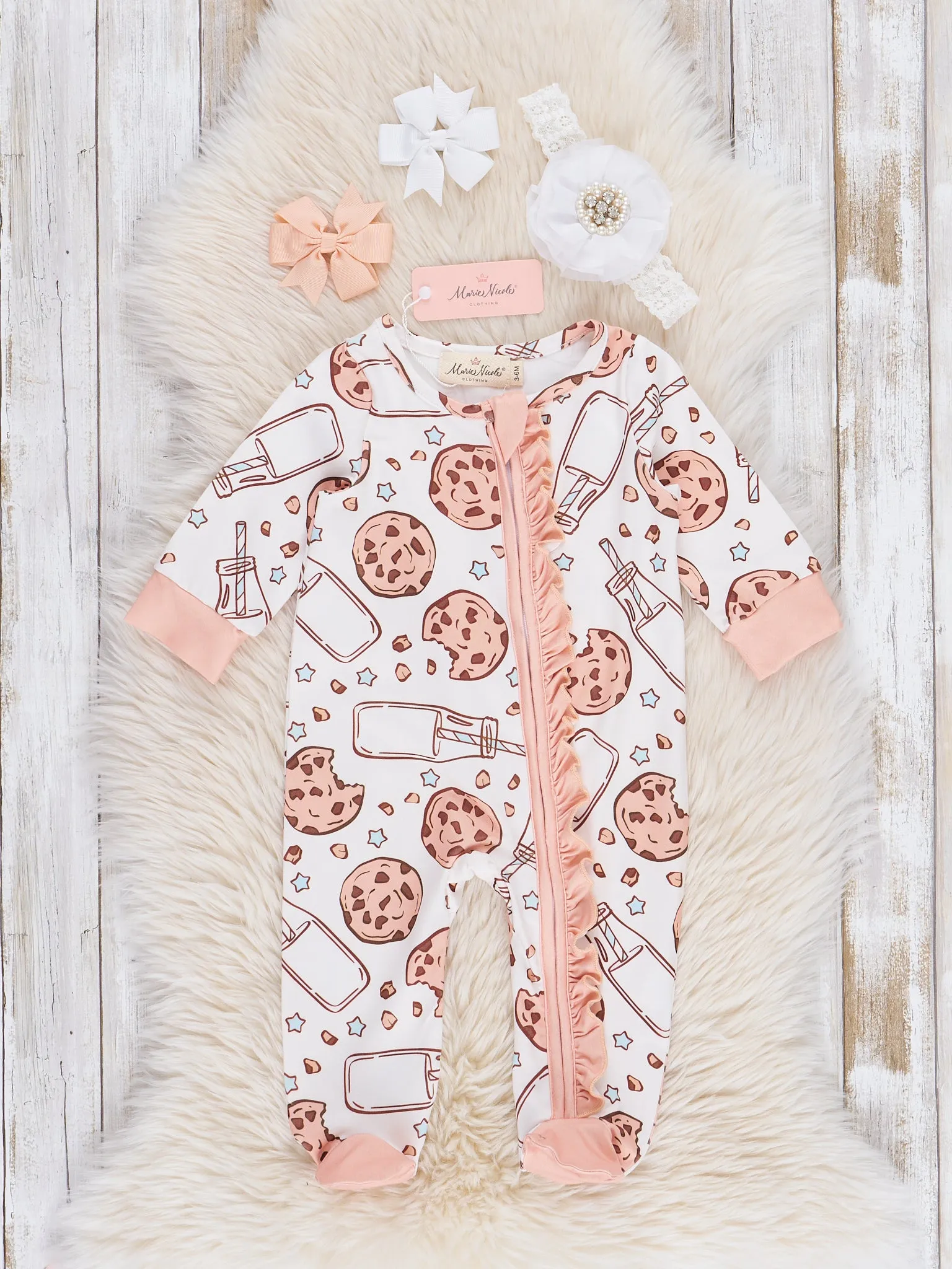 Peach Milk & Cookies Ruffle Footed Sleeper Pajamas