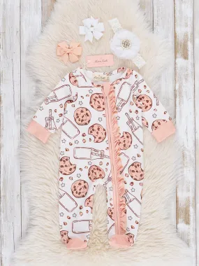 Peach Milk & Cookies Ruffle Footed Sleeper Pajamas