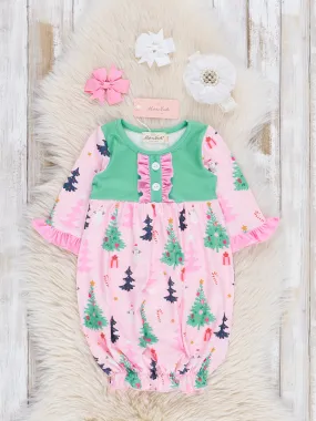 Pink & Green Holiday Forest Ruffle Sleep Gown