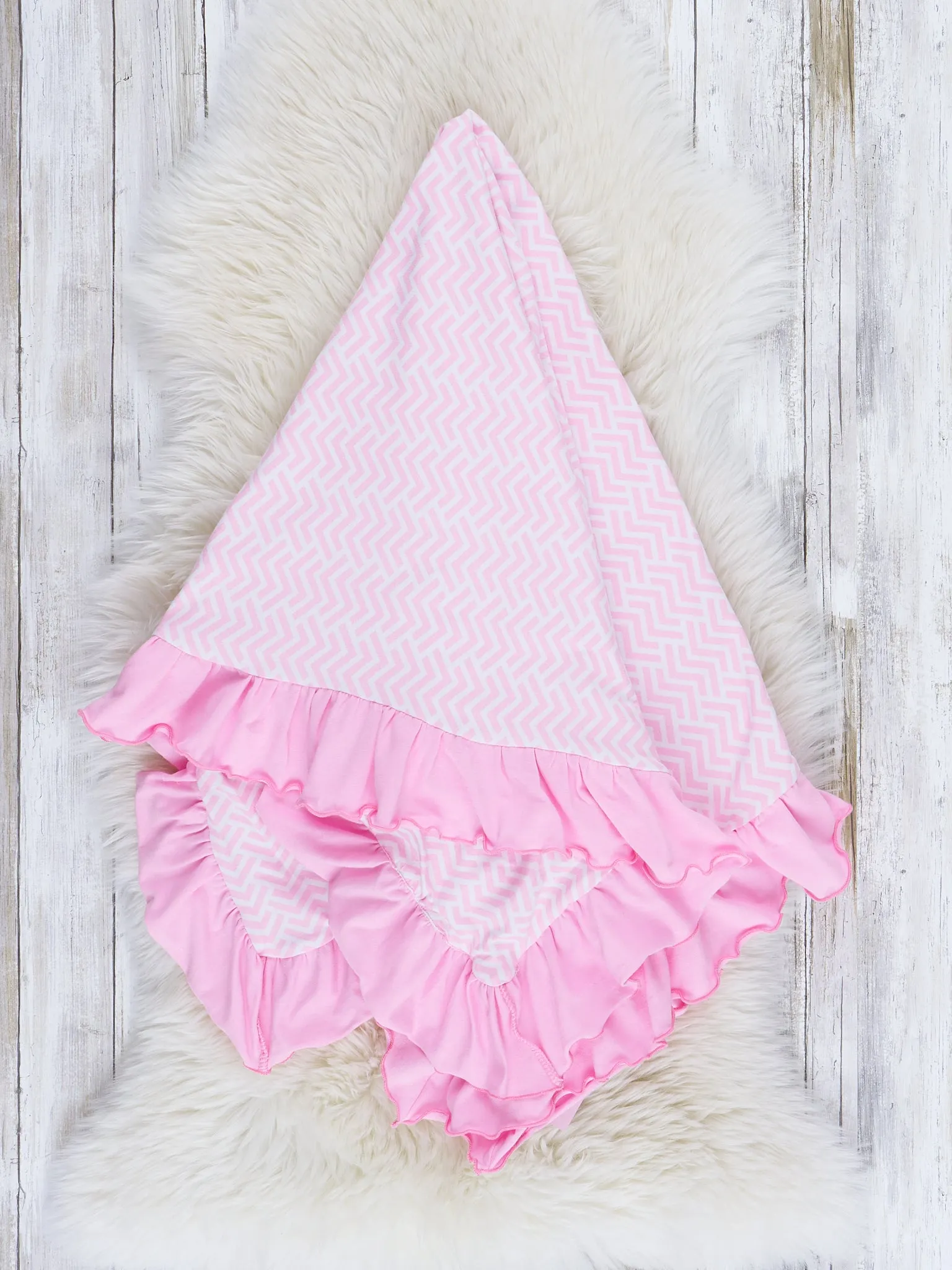 Pink Broken Chevron Stripe Ruffle Blanket