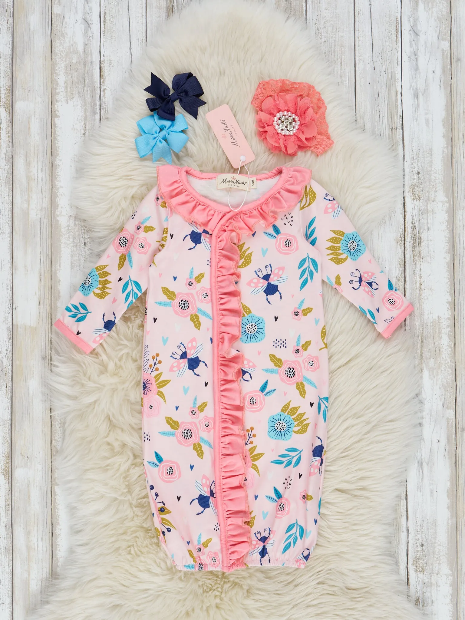 Pink Little Bug Floral Ruffle Sleep Gown