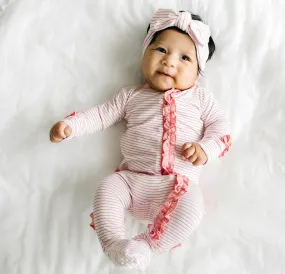 Pink Taffy Stripe Ruffle Footie