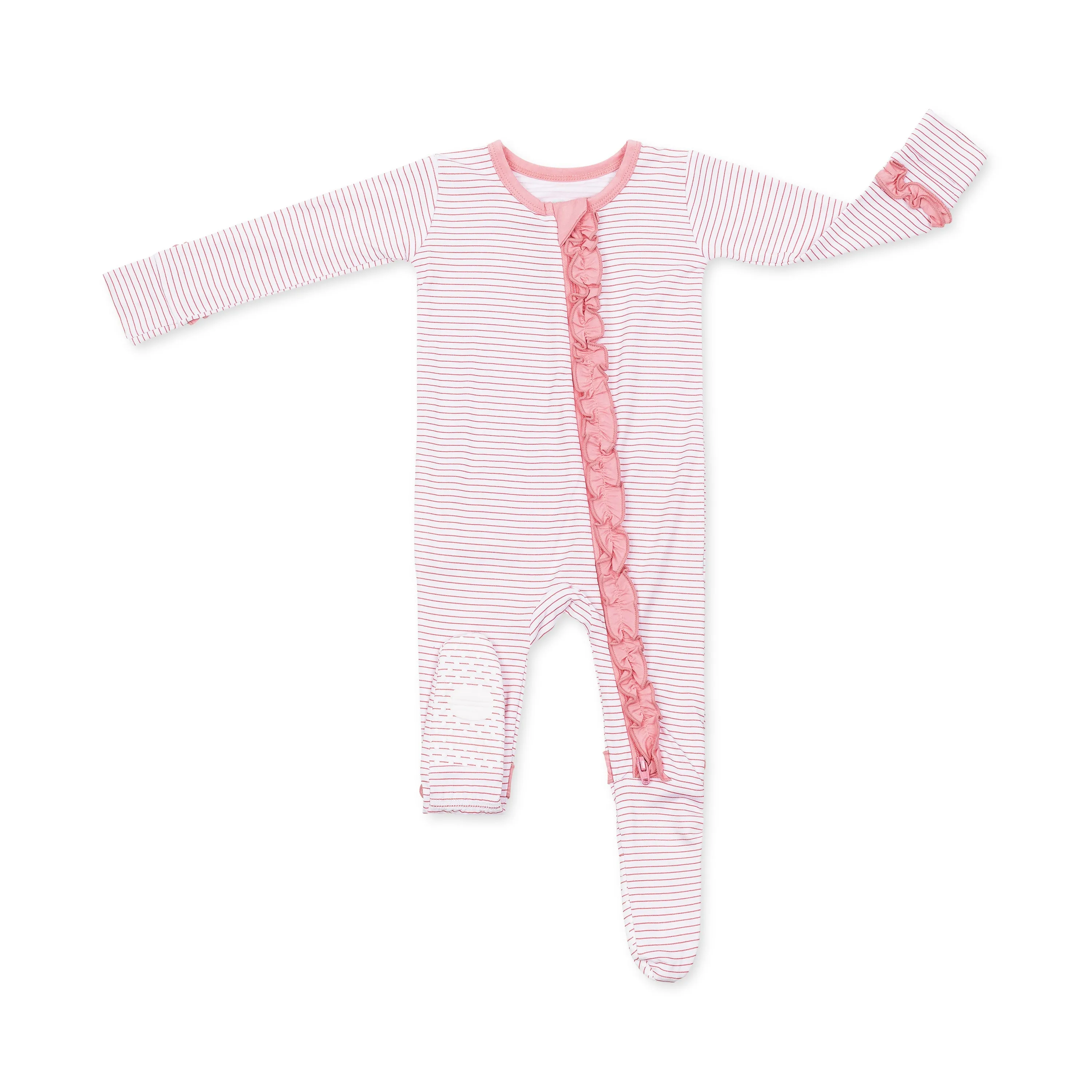 Pink Taffy Stripe Ruffle Footie