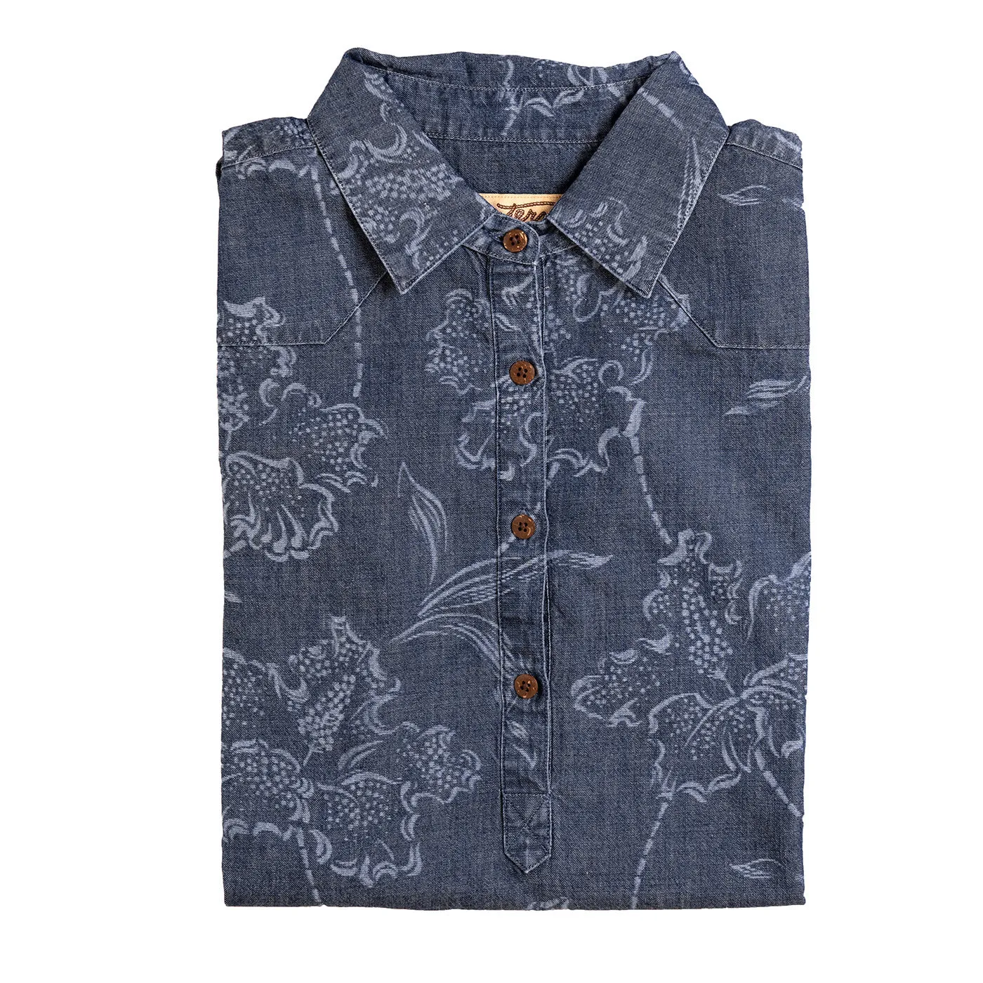 Placket Dress Indigo Denim Western Floral