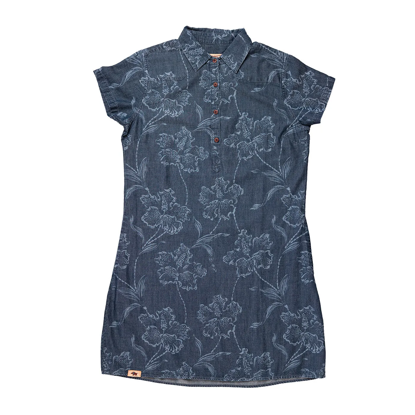 Placket Dress Indigo Denim Western Floral