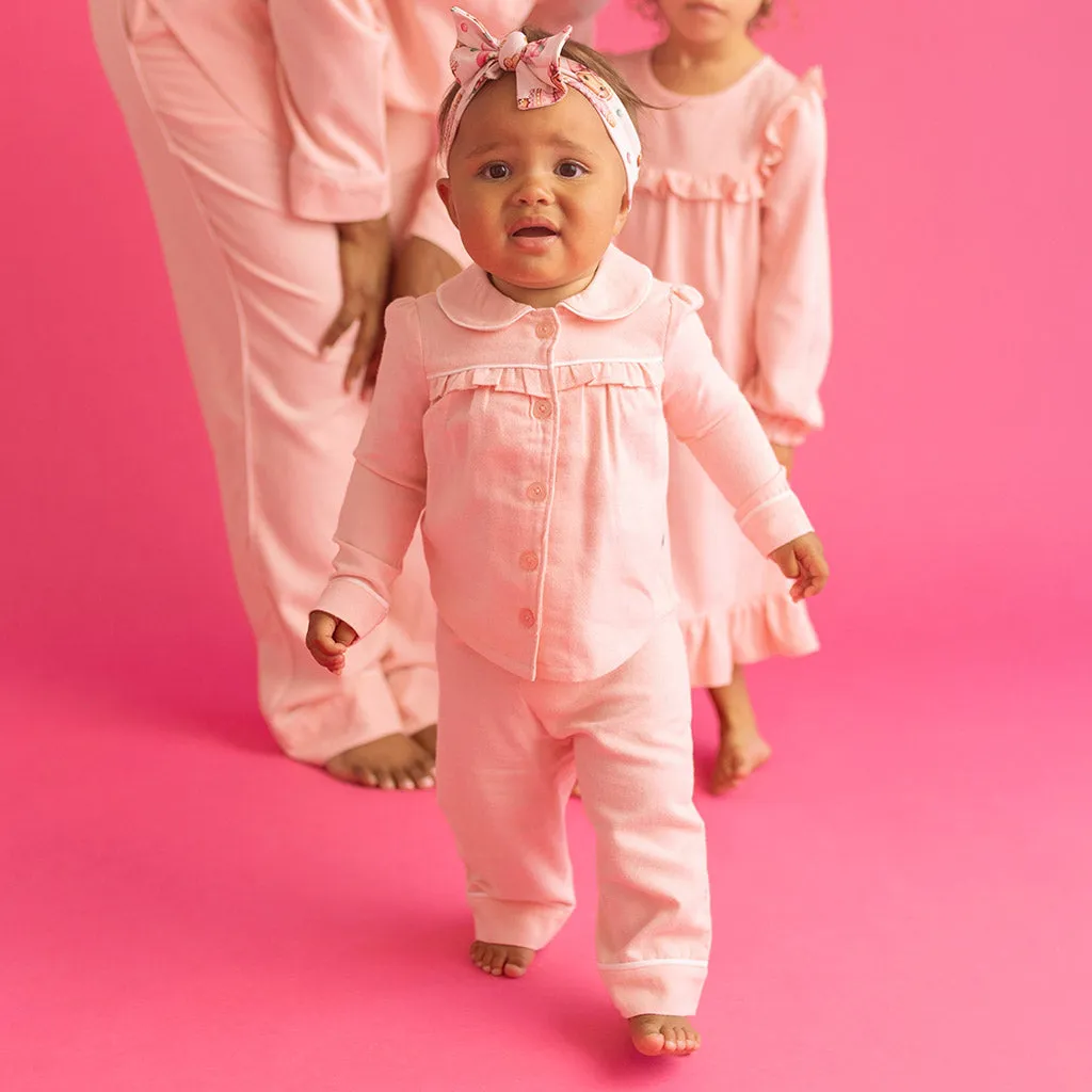 Powder Pink Flannelette Ruffled Pajama Set