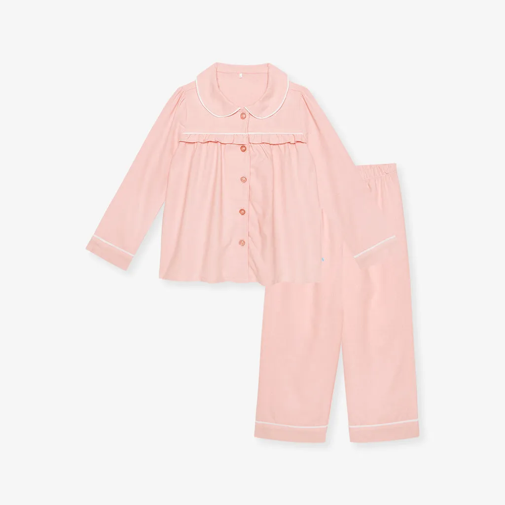 Powder Pink Flannelette Ruffled Pajama Set