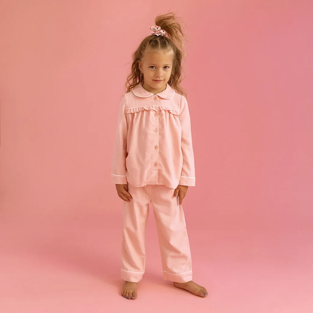 Powder Pink Flannelette Ruffled Pajama Set