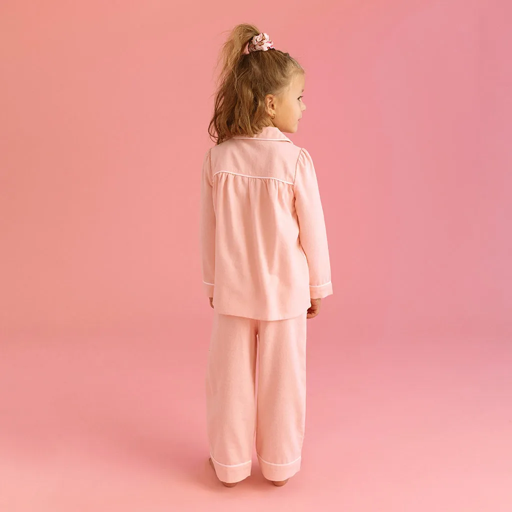 Powder Pink Flannelette Ruffled Pajama Set