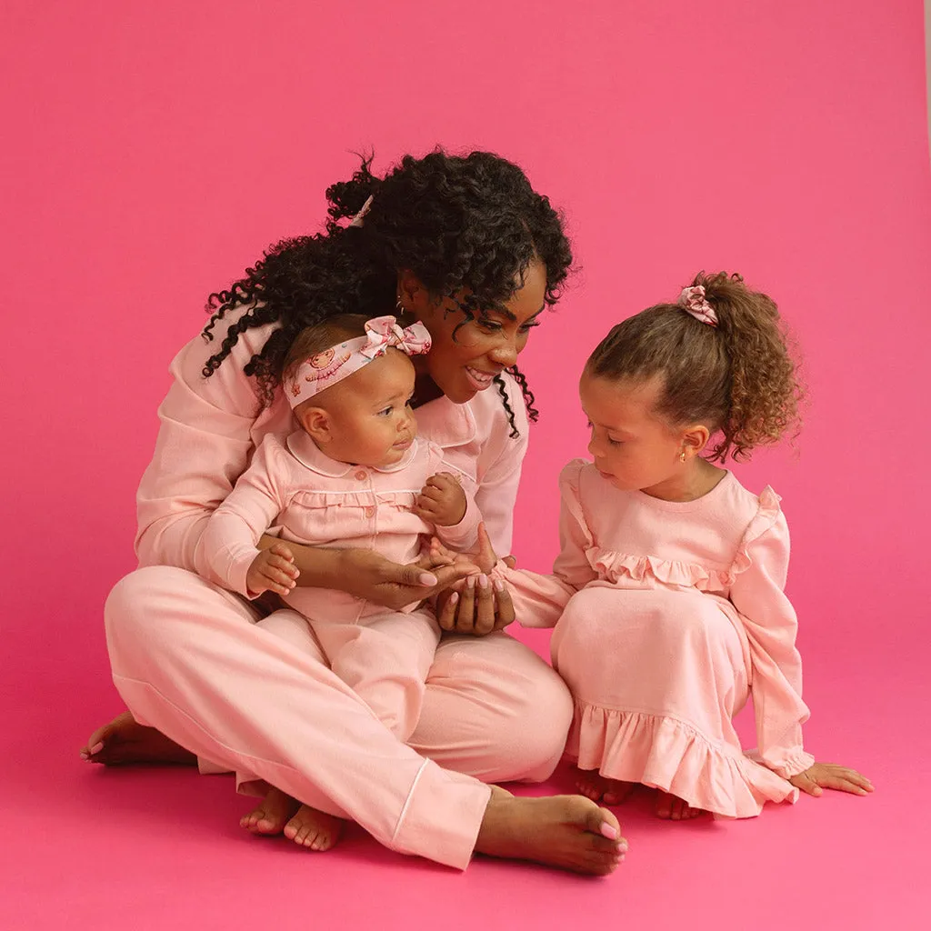 Powder Pink Flannelette Ruffled Pajama Set