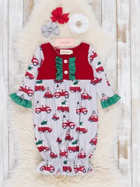 Red & Grey Tree Cars Ruffle Sleep Gown