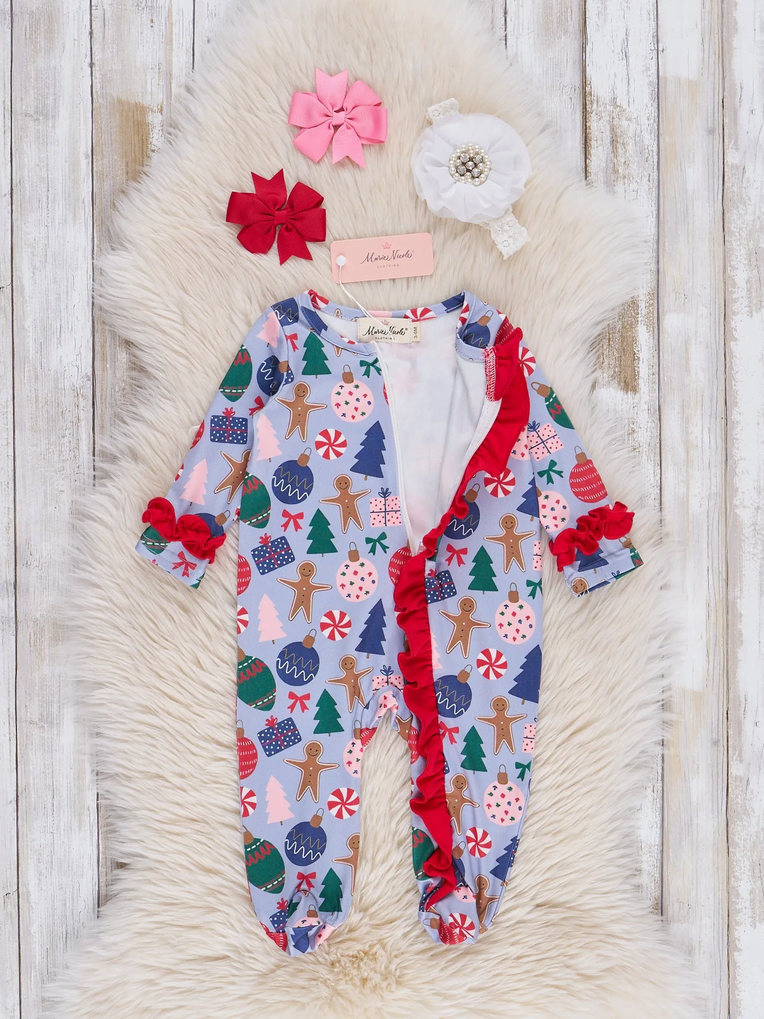 Red & Light Blue Holiday Joy Footed Sleeper Pajamas - Restocked!