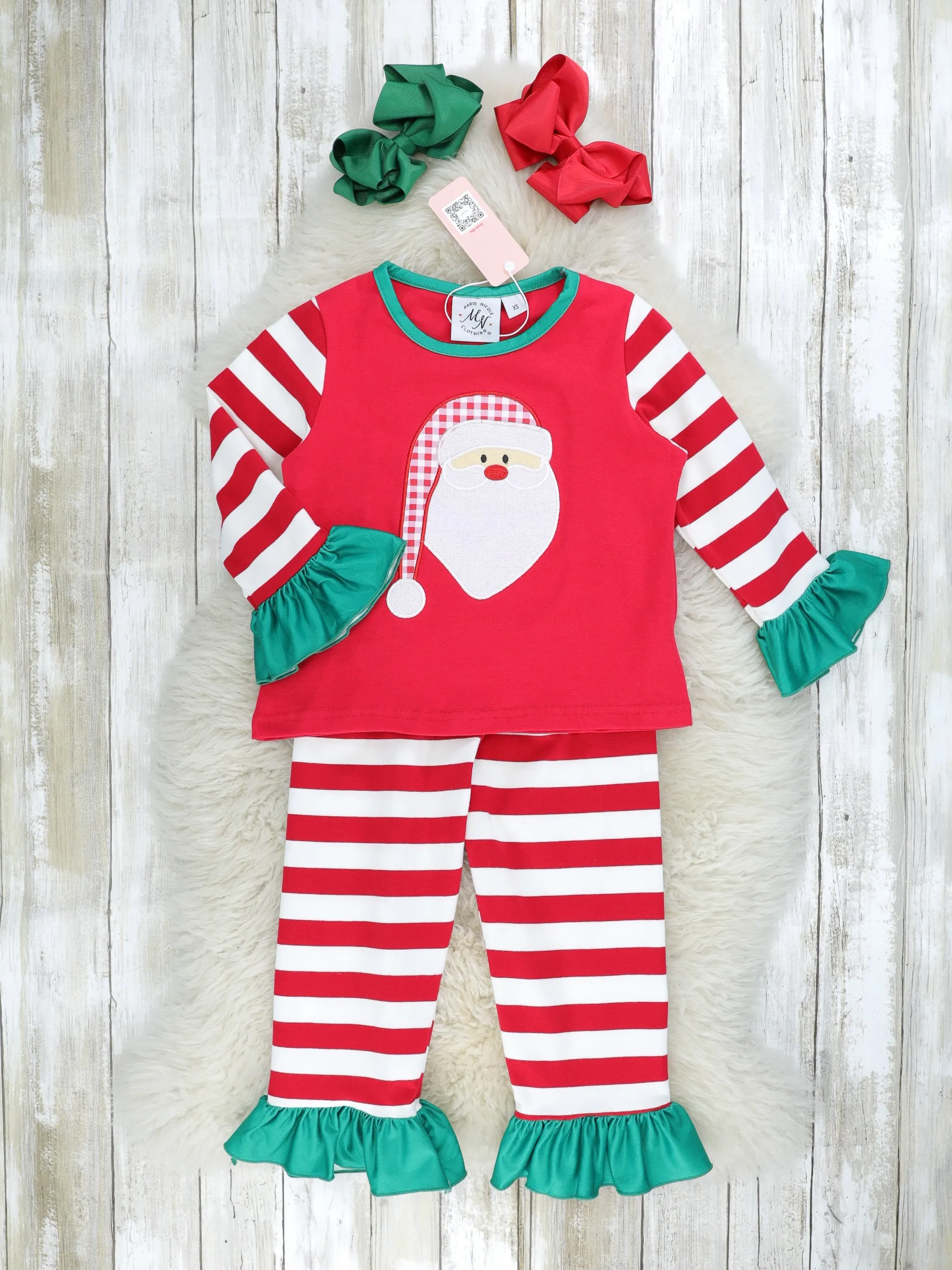 Red Striped Santa Raglan Ruffle Pajamas