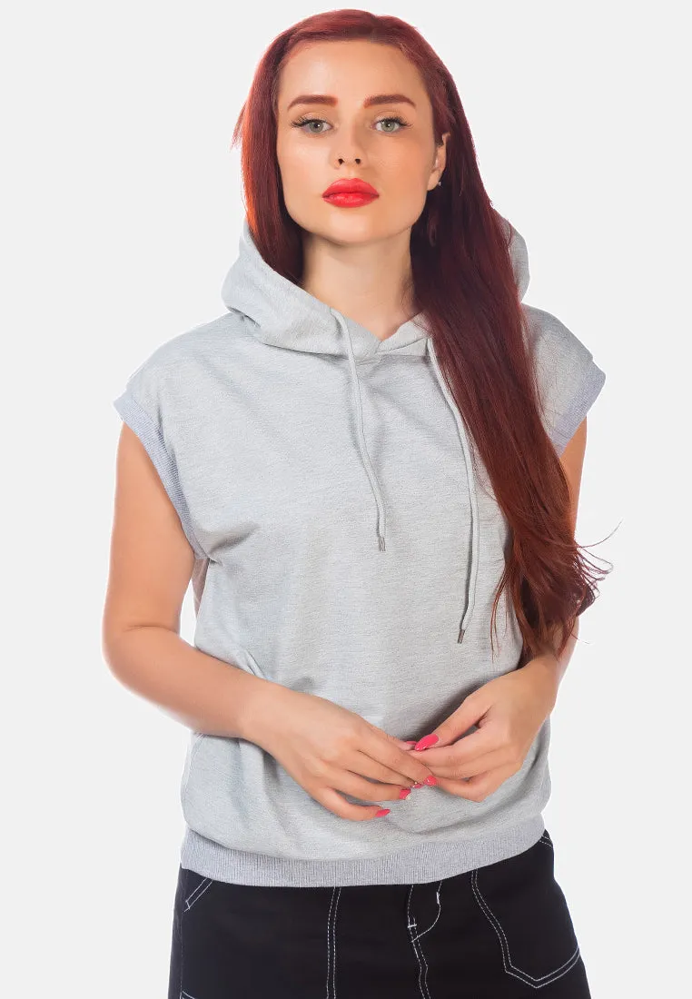 Solid Cap Sleeve Hoodie