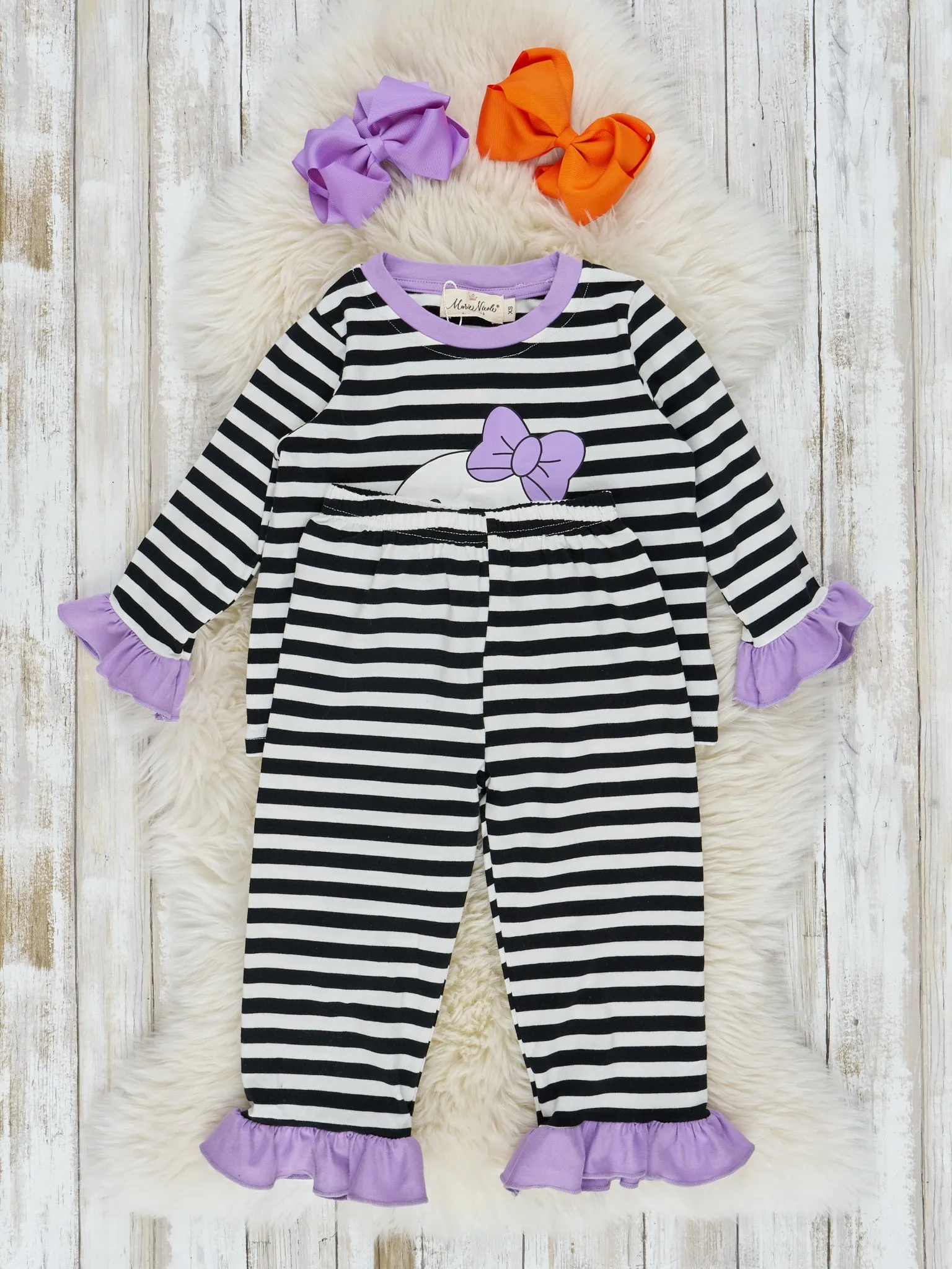 Striped Spooky Friends Ruffle Pajamas