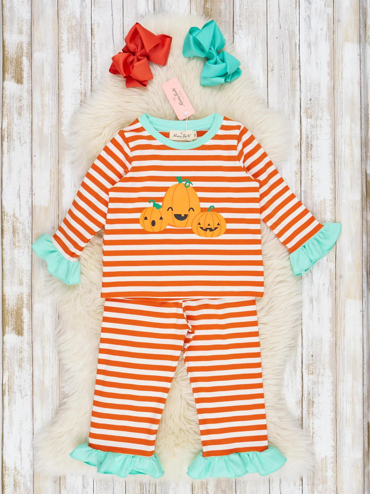 Striped Spooky Friends Ruffle Pajamas