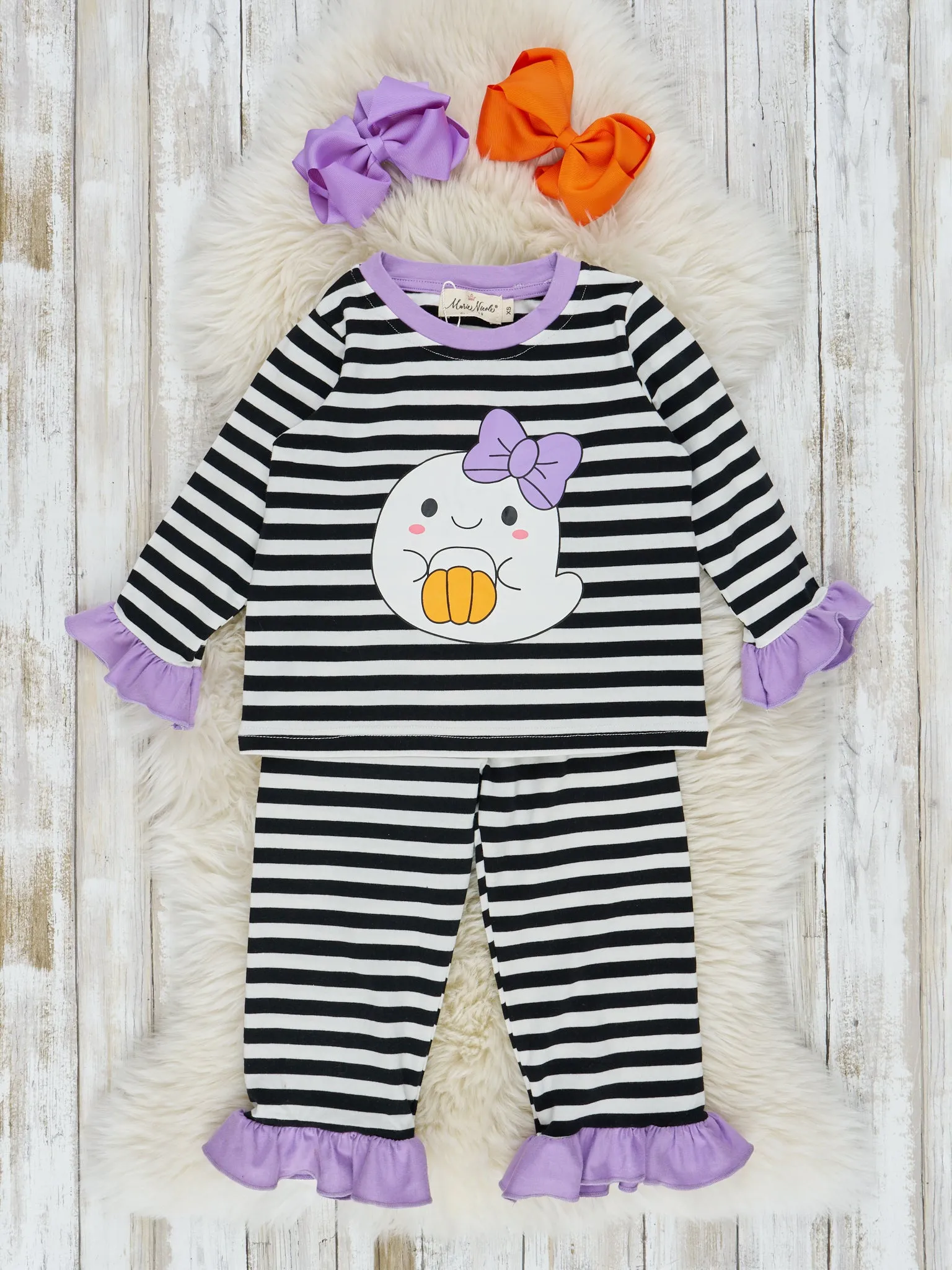 Striped Spooky Friends Ruffle Pajamas